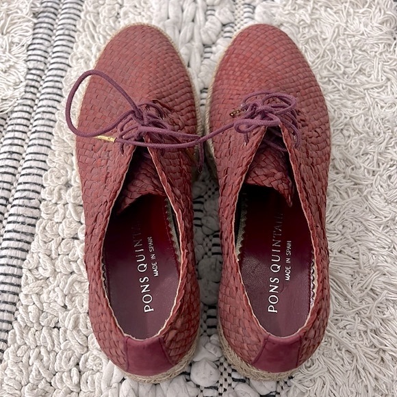 Pons Quintana red Leather Lace Up Espadrilles - Picture 6 of 6